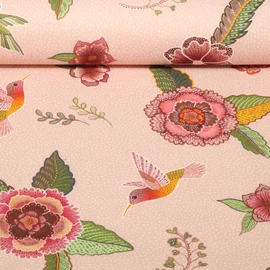 Baumwoll-Canvas - Digitaldruck Blüten und Kolibris Rosa