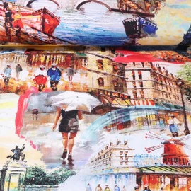 Baumwoll-Canvas Digitaldruck Gemaltes Paris Multicolor