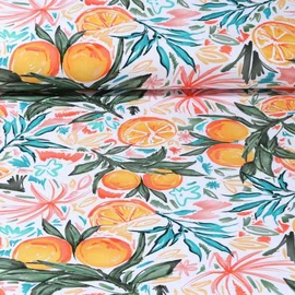 Baumwoll-Canvas Digitaldruck Orangen Weiß