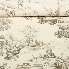 Baumwoll-Canvas Dorfleben Toile-de-Jouy Beige Braun