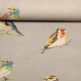 Baumwoll-Canvas Hugo & Hilda Vögel Grau