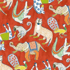 Baumwoll-Canvas Hugo & Hilda Wilde Tiere Rot