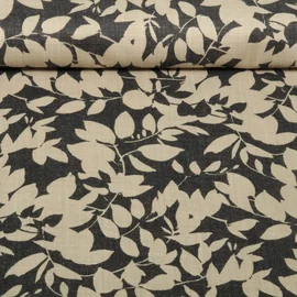 Baumwoll Canvas Leinenlook Blätterzweige Anthrazit
