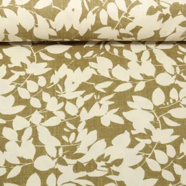 Baumwoll Canvas Leinenlook Blätterzweige Khaki