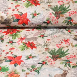 Baumwoll-Canvas Leinenlook Weihnachtszweige Hirsche Grau
