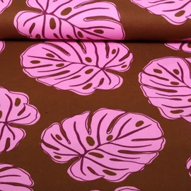 Baumwoll Canvas Monstera Blätter Braun