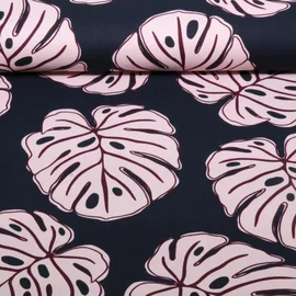 Baumwoll Canvas Monstera Blätter Navy