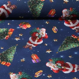 Baumwoll-Canvas Santa Weihnachtsbäume Navy