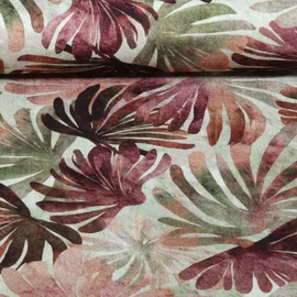 Baumwoll-Canvas Slub Digitaldruck Blätter Mint Bordeaux
