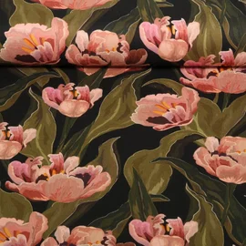 Baumwoll Canvas Tulpen Schwarz