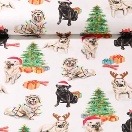 Baumwoll-Canvas Weihnachtshunde Weiß