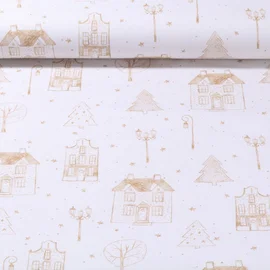 Baumwoll-Canvas Weihnachtsstadt Weiß