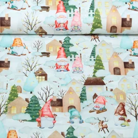 Baumwoll-Canvas X-Mas Zwergenstadt Multicolor