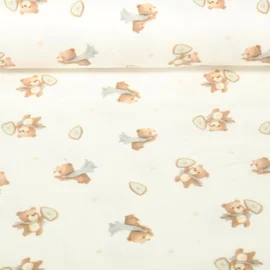 Baumwoll Flanell Digitaldruck Bären Ecru