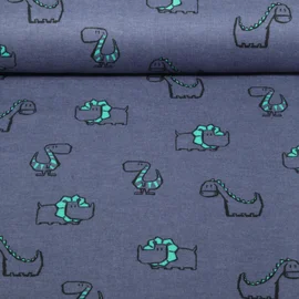 Baumwoll Flanell Dinos Jeansblau