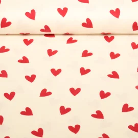 Baumwoll Flanell Herzen Ecru