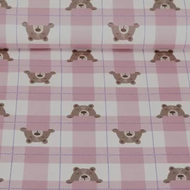 Baumwoll Flanell Karo Bären Altrosa