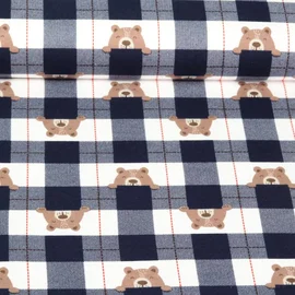 Baumwoll Flanell Karo Bären Navy