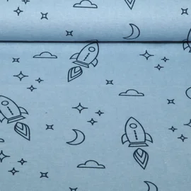 Baumwoll Flanell Raketen Jeansblau