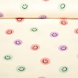 Baumwoll Flanell Smileys Ecru Lila