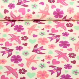 Baumwoll Flanell Vögel Ecru