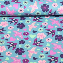 Baumwoll Flanell Vögel Türkis