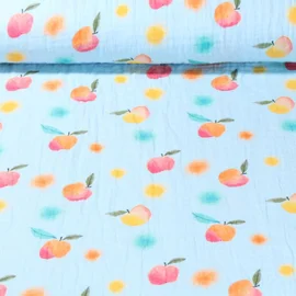 Baumwoll Musselin Äpfel Hellblau