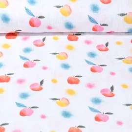 Baumwoll Musselin Äpfel Weiß