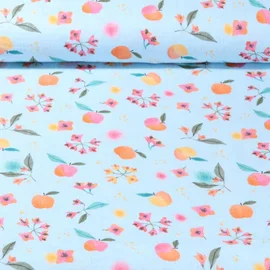 Baumwoll Musselin Apfelblüten Hellblau