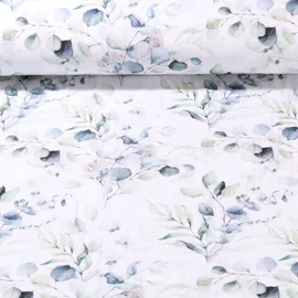 Baumwoll Musselin Blätterzweige Weiß