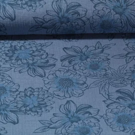 Baumwoll Musselin Blüten Jeansblau