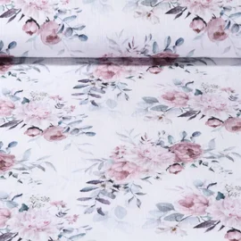 Baumwoll Musselin Blumenstrauß Wollweiß