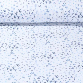 Baumwoll Musselin Botanik Wollweiß Bleu