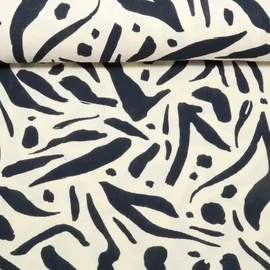 Baumwoll Musselin Double Gauze Blätter Abstrakt Nachtblau