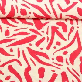 Baumwoll Musselin Double Gauze Blätter Abstrakt Rot