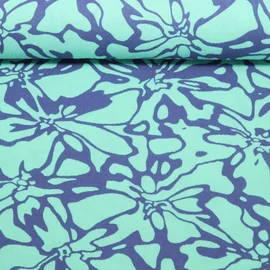 Baumwoll Musselin Double Gauze Blumen Abstrakt Türkis
