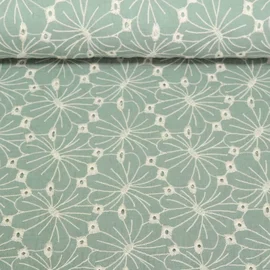 Baumwoll Musselin Double Gauze Blumen Bestickt Mint