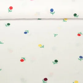 Baumwoll Musselin Double Gauze Blumen Bestickt Weiß