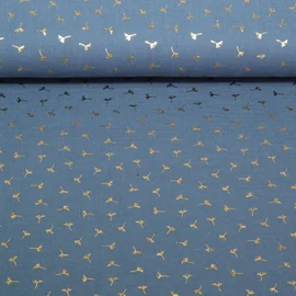 Baumwoll Musselin Double Gauze Foliendruck Blumen Jeansblau