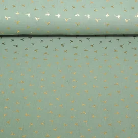 Baumwoll Musselin Double Gauze Foliendruck Blumen Mint