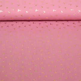 Baumwoll Musselin Double Gauze Foliendruck Blumen Rosa