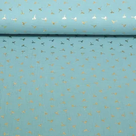 Baumwoll Musselin Double Gauze Foliendruck Blumen Türkis