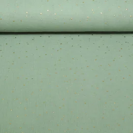 Baumwoll Musselin - Double Gauze Goldpunkte Dunkelmint