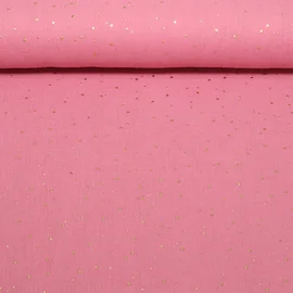 Baumwoll Musselin - Double Gauze Goldpunkte Rosa