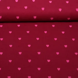 Baumwoll-Musselin Double Gauze Herzen Pink Bestickt Weinrot