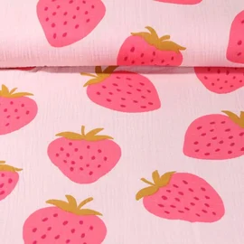 Baumwoll Musselin Erdbeeren Aprikot