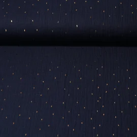Baumwoll Musselin Goldene Striche Navy