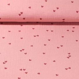 Baumwoll Musselin Herzen Dunkelrosa
