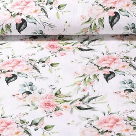 Baumwoll Musselin Rosen Weiß