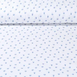 Baumwoll Musselin Tulpen Offweiß Jeansblau